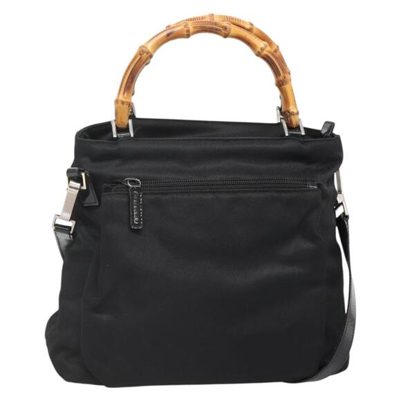 GUCCI Bamboo Hand Bag Nylon Black Silver 002 2058 0508 5 - Picture 1 of 16